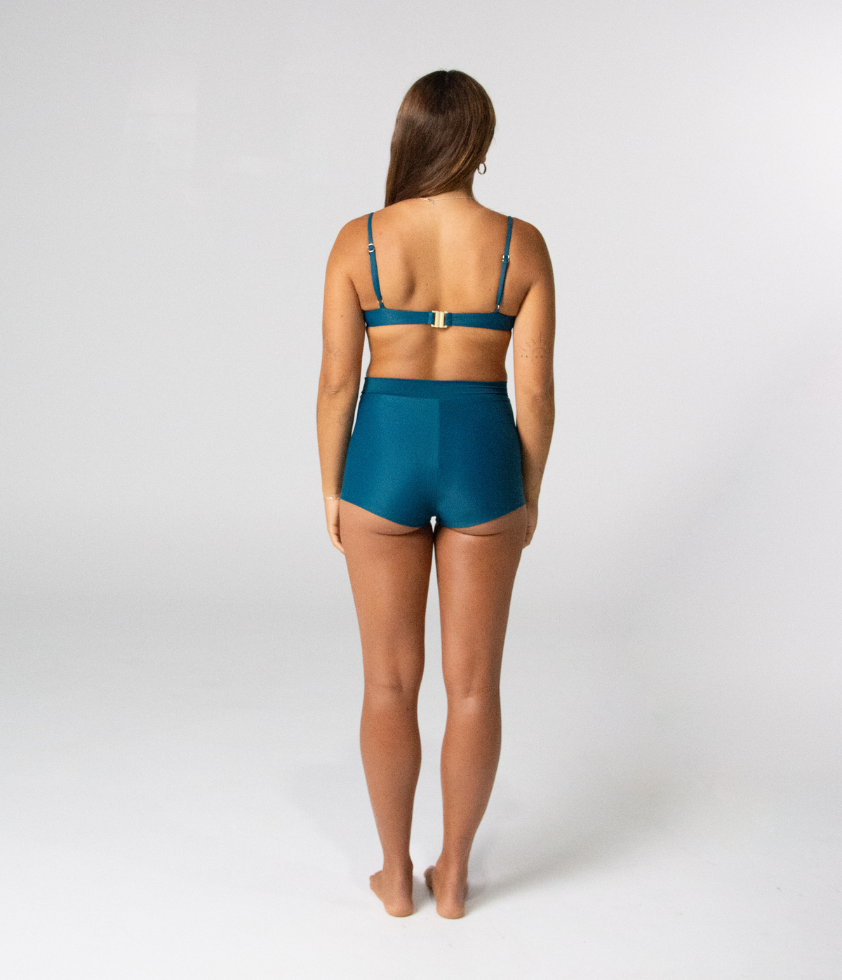 Burleigh Swim Shorts in Peacock (teal), back view on model