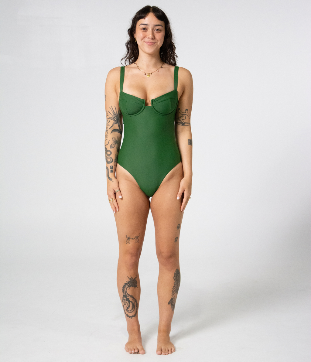 Noosa One Piece in Fern (green), front view on model