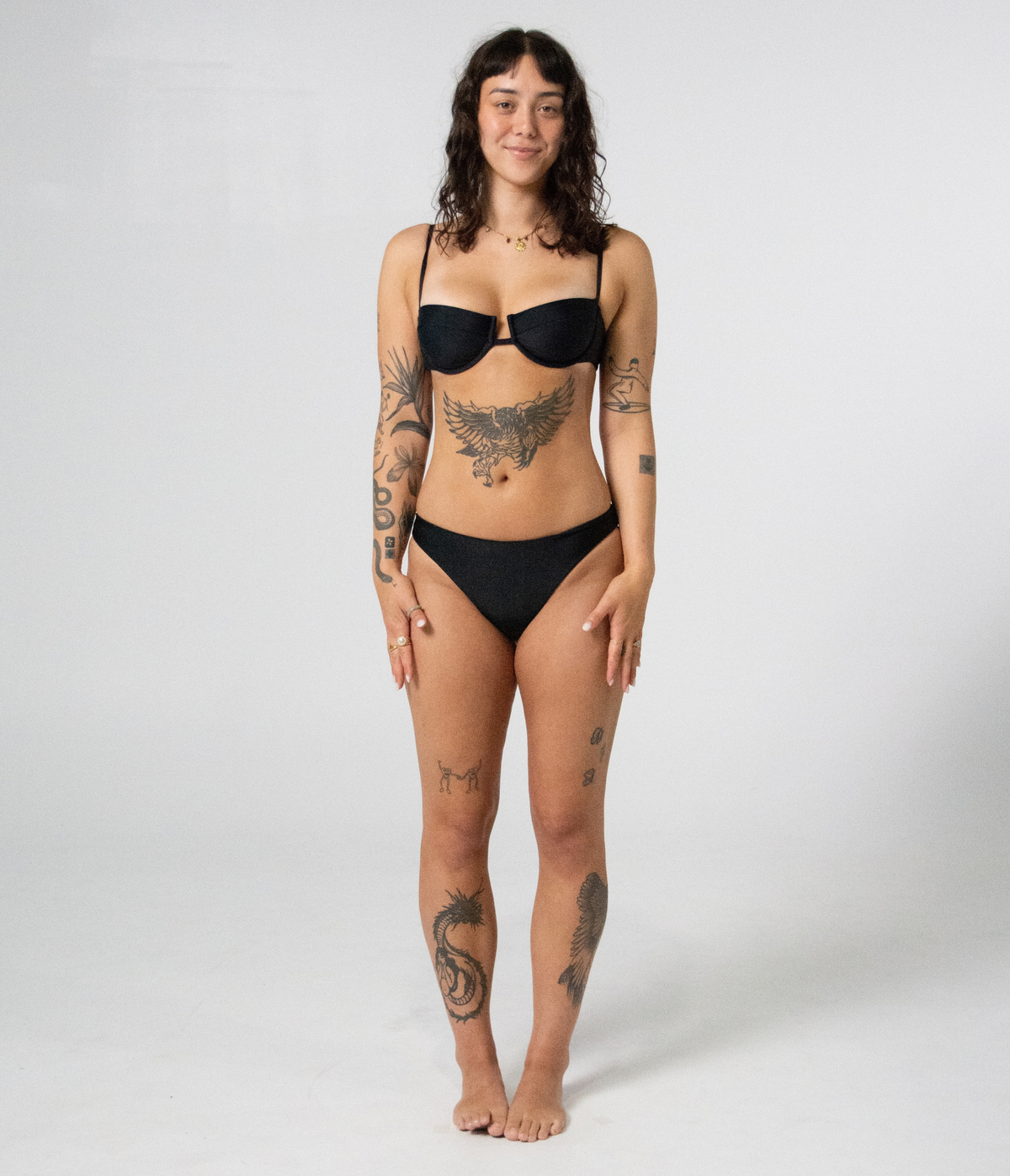 Byron Low Rise Bottoms in Noir (black), front view on model