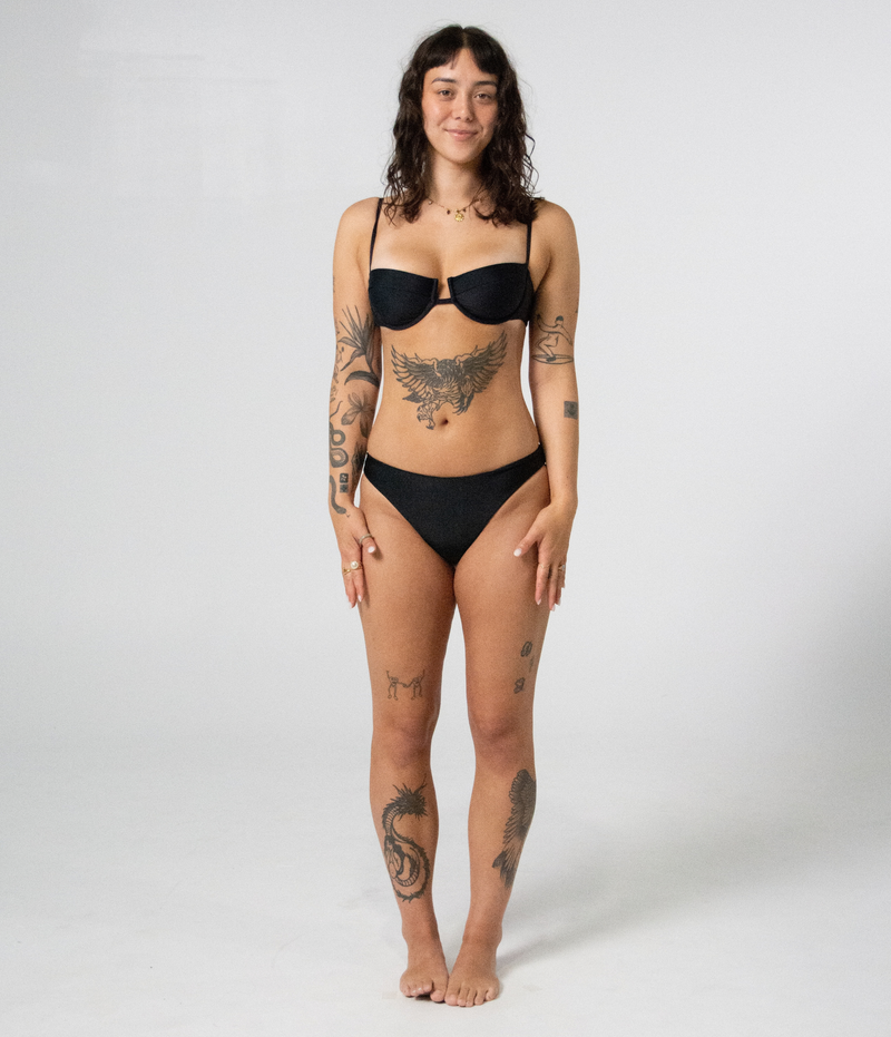 Byron Low Rise Bottoms in Noir (black), front view on model