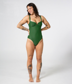 Noosa One Piece in Fern (green), front view on model with hands on hips